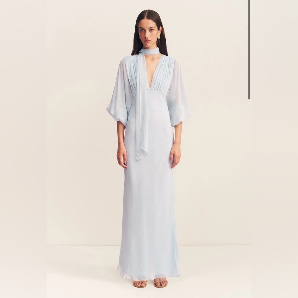 Shona Joy - Amina Plunge Balloon Sleeve Maxi Dress in Sky